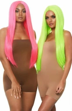 COAXcopenhagen.com Long Straight Center Part Neon Green Wig