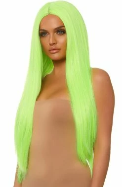COAXcopenhagen.com Long Straight Center Part Neon Green Wig