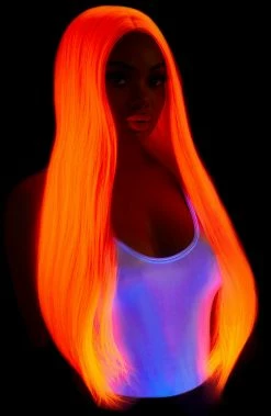 COAXcopenhagen.com Rave Costumes Long Straight Center Part Neon Pink Wig