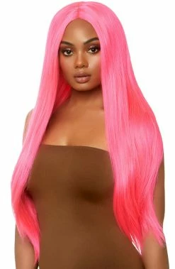 COAXcopenhagen.com Rave Costumes Long Straight Center Part Neon Pink Wig