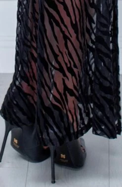 COAXcopenhagen.com Long Sheer Black Dress With Flock Tiger Print - Love Me Down Lingerie Dress