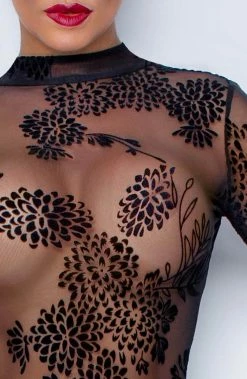 COAXcopenhagen.com Lingerie Dress Long Sleeve Pencil Dress With Flock Embroidery - Overprotected