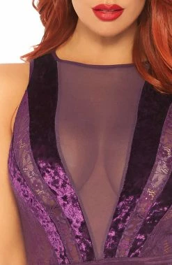 COAXcopenhagen2 Purple Velvet Bodysuit - Purple Glam LINGERIE
