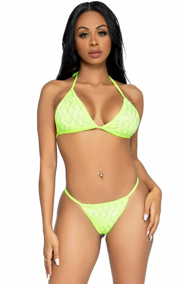 COAXcopenhagen.com Lime Diamond Pattern Rhinestone Bikini - Cocktail Hour