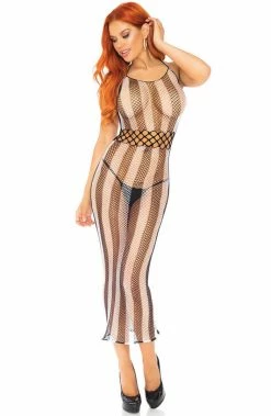 COAXcopenhagen.com LINGERIE Long Striped Halter Neck Net Dress - Striped Love