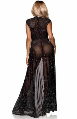 COAXcopenhagen.com Long Sheer Black Rhinestone Robe - Working This Thing