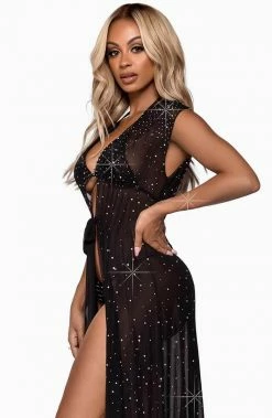 COAXcopenhagen.com Long Sheer Black Rhinestone Robe - Working This Thing