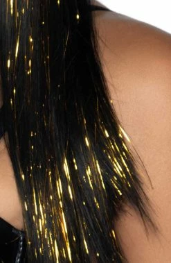 COAXcopenhagen.com Long Black Bang Wig With Gold Tinsel ACCESSORIES