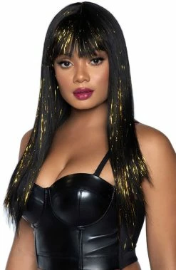 COAXcopenhagen.com Long Black Bang Wig With Gold Tinsel ACCESSORIES