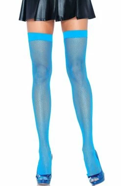 COAXcopenhagen2 HOSIERY Neon Blue Fishnet Thigh Highs
