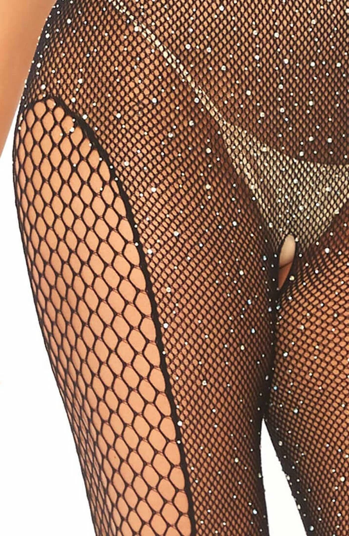 COAXcopenhagen2 Fishnet Catsuit With Rhinestones - Crystalized Glam
