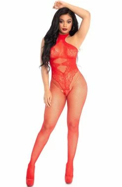 COAXcopenhagen2 LINGERIE Red Bodystocking With Halterneck - Red Rebel