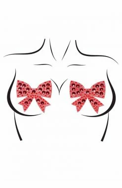 COAXcopenhagen.com Red Bow Nipple Stickers With Rhinestones LINGERIE