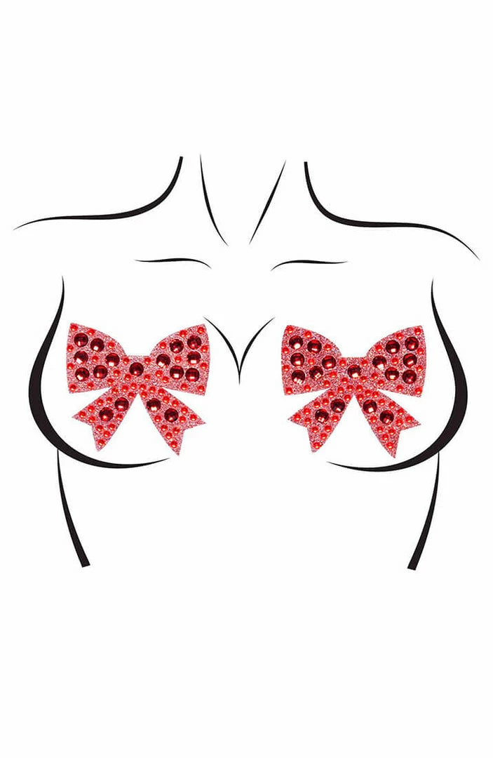 COAXcopenhagen.com Red Bow Nipple Stickers With Rhinestones LINGERIE