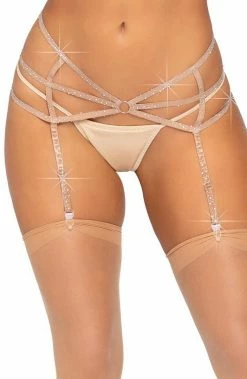 COAXcopenhagen.com LINGERIE Nude Cage-strap Garter Belt With Rhinestones