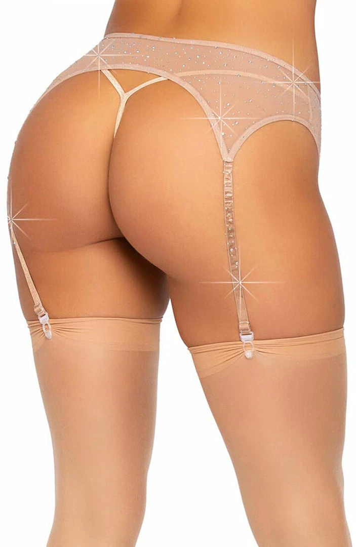 COAXcopenhagen.com Nude Garter Belt With Rhinestones