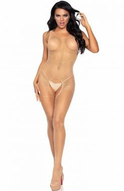 COAXcopenhagen.com Nude Fishnet Bodystocking With Rhinestones - Nude Sparkle LINGERIE