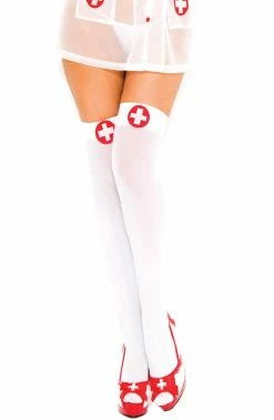 COAXcopenhagen.com White Opaque Nurse Thigh High Stockings