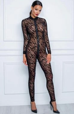 COAXcopenhagen.com Sheer Black Catsuit With Flock Tiger Print - What You Need