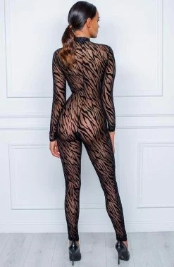 COAXcopenhagen.com Sheer Black Catsuit With Flock Tiger Print - What You Need