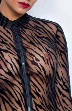 COAXcopenhagen.com Sheer Black Catsuit With Flock Tiger Print - What You Need