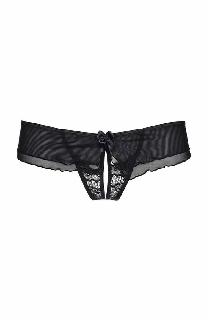 COAXcopenhagen2 Black Crotchless Plus Size Thong With Silver Shimmer - PENCHANT LINGERIE
