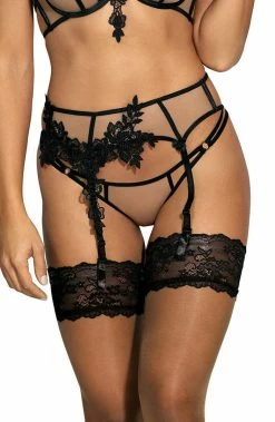 COAXcopenhagen2 LINGERIE Transparent Garter Belt With Black Lace - PRECIOUS