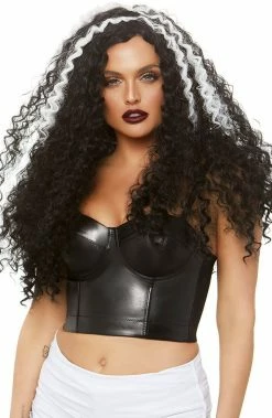 COAXcopenhagen.com ACCESSORIES Long Curly Black Wig With White Stripes