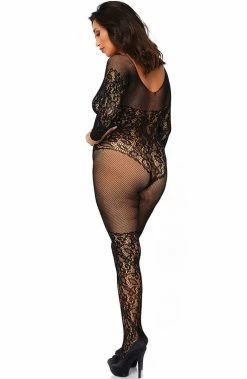 COAXcopenhagen2 Plus Size Lace And Fishnet Bodystocking - Elegant Moments