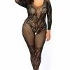 COAXcopenhagen2 Plus Size Lace And Fishnet Bodystocking - Elegant Moments