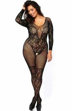 COAXcopenhagen2 Plus Size Lace And Fishnet Bodystocking - Elegant Moments