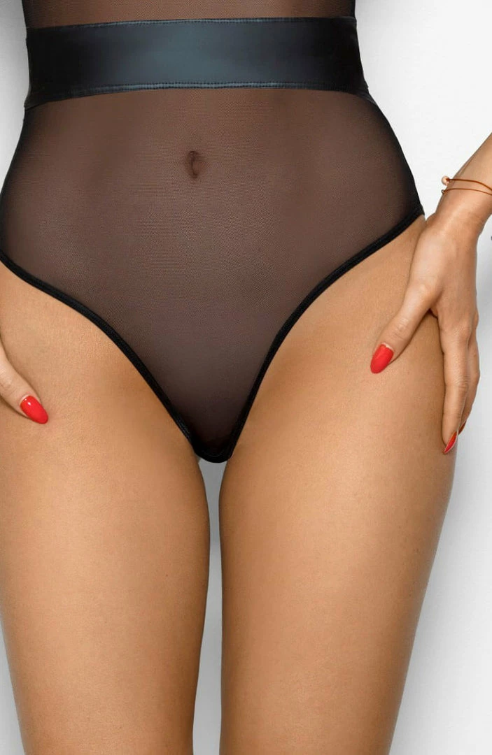 COAXcopenhagen2 LINGERIE Sheer Black Bodysuit With Wet Look - RAVISHING