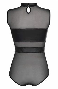 COAXcopenhagen2 LINGERIE Sheer Black Bodysuit With Wet Look - RAVISHING