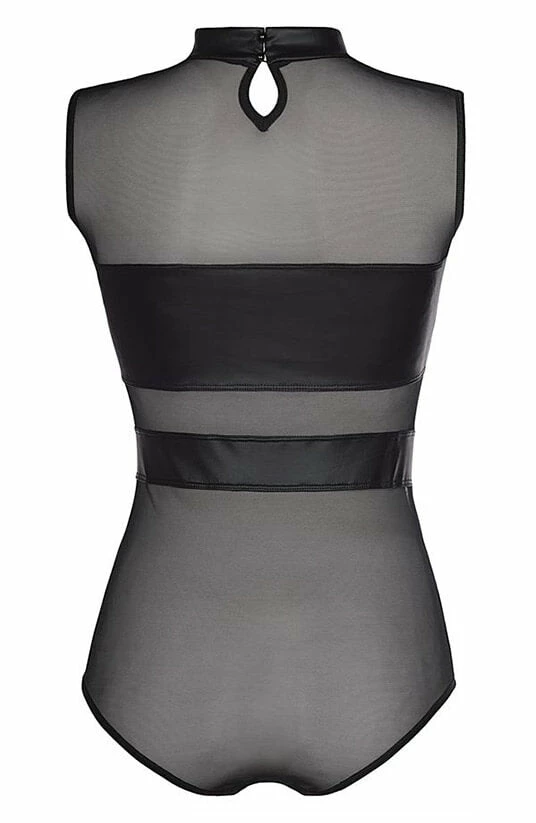 COAXcopenhagen2 LINGERIE Sheer Black Bodysuit With Wet Look - RAVISHING