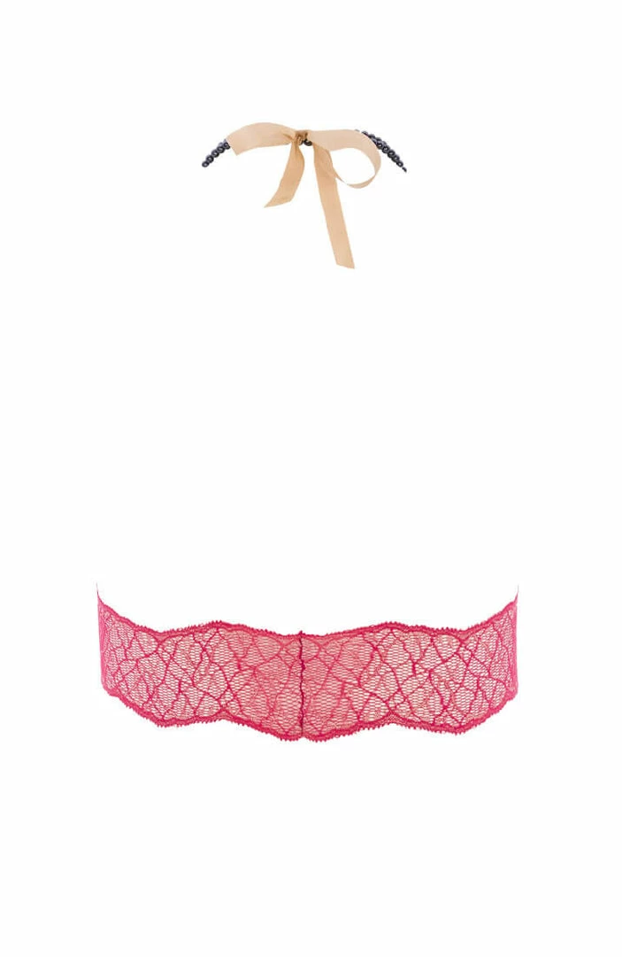COAXcopenhagen.com LINGERIE Red Bralette With Pearl Strand - Sydney Dark Bra