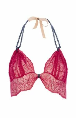 COAXcopenhagen.com LINGERIE Red Bralette With Pearl Strand - Sydney Dark Bra