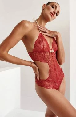 COAXcopenhagen.com Red Bodysuit With Double Pearl String - Sydney Body Double