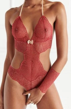 COAXcopenhagen.com Red Bodysuit With Double Pearl String - Sydney Body Double