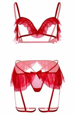 COAXcopenhagen.com Red 3 Pc. Lingerie Set - Love & Kisses