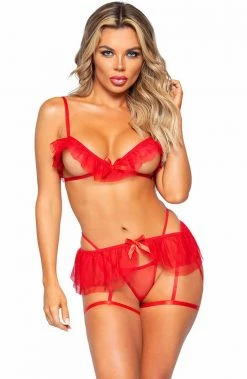 COAXcopenhagen.com Red 3 Pc. Lingerie Set - Love & Kisses