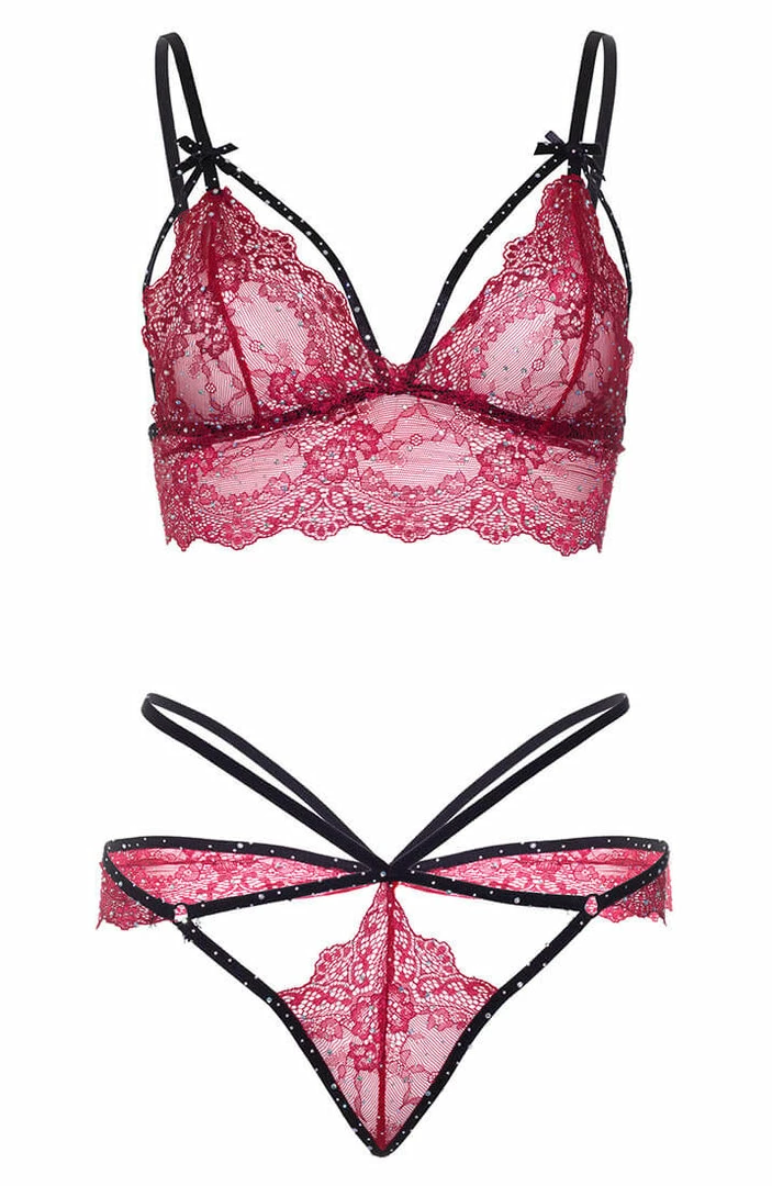 COAXcopenhagen.com Burgundy Strappy Lingerie With Rhinestones - Je T'aime