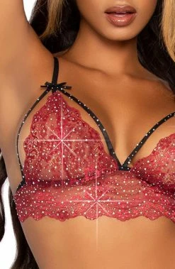 COAXcopenhagen.com Burgundy Strappy Lingerie With Rhinestones - Je T'aime