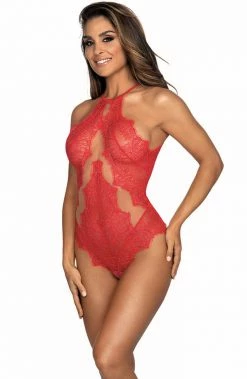 COAXcopenhagen.com LINGERIE Red And See-through Lace Bodysuit - SCENT