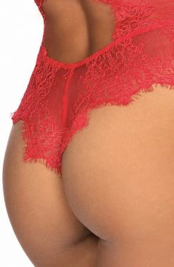 COAXcopenhagen.com LINGERIE Red And See-through Lace Bodysuit - SCENT