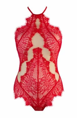 COAXcopenhagen.com LINGERIE Red And See-through Lace Bodysuit - SCENT