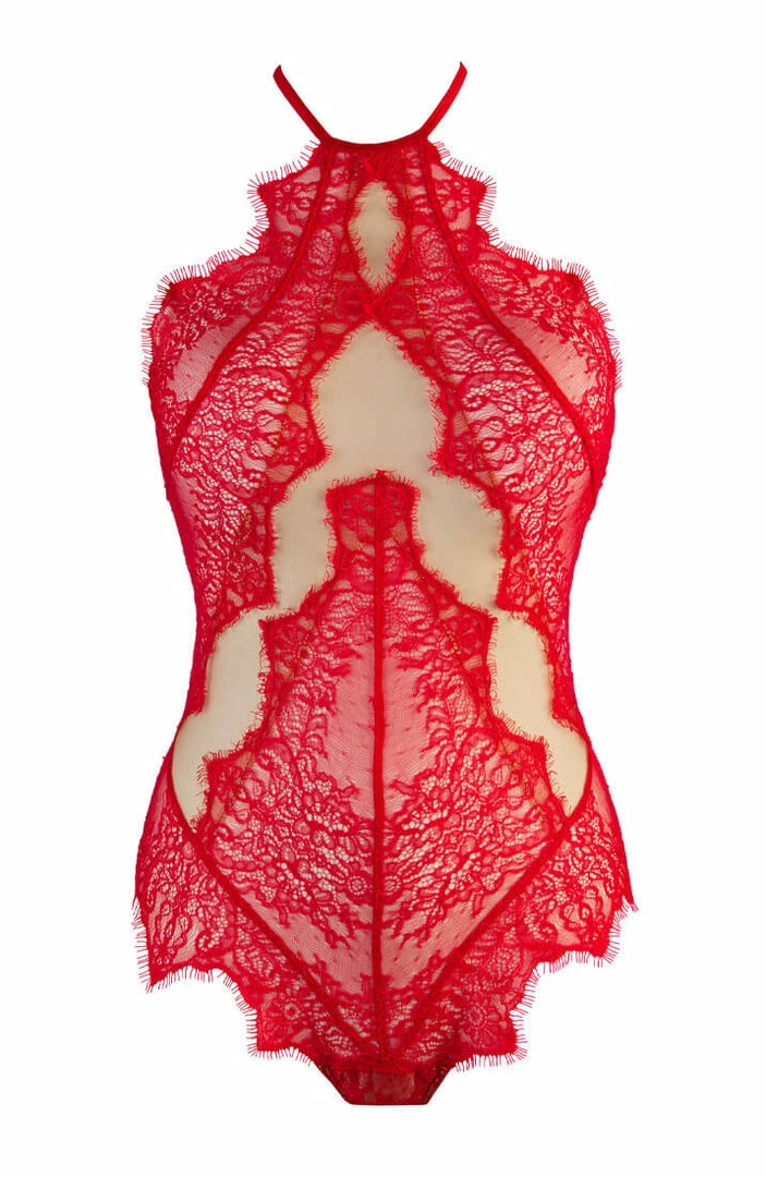 COAXcopenhagen.com LINGERIE Red And See-through Lace Bodysuit - SCENT