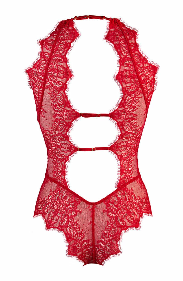 COAXcopenhagen.com LINGERIE Red And See-through Lace Bodysuit - SCENT