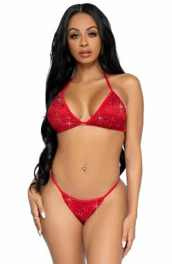 COAXcopenhagen.com Red Rhinestone Bikini Set - Red Statement