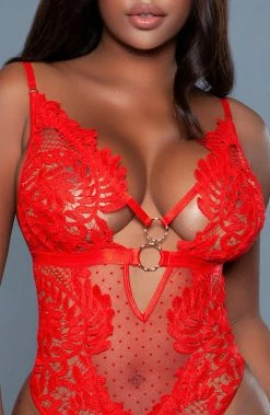 COAXcopenhagen.com Red Floral Lace Bodysuit - Midnight Infatuation LINGERIE