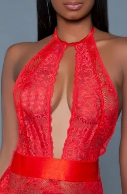 COAXcopenhagen.com Red Suspender Bodysuit - Notice Me